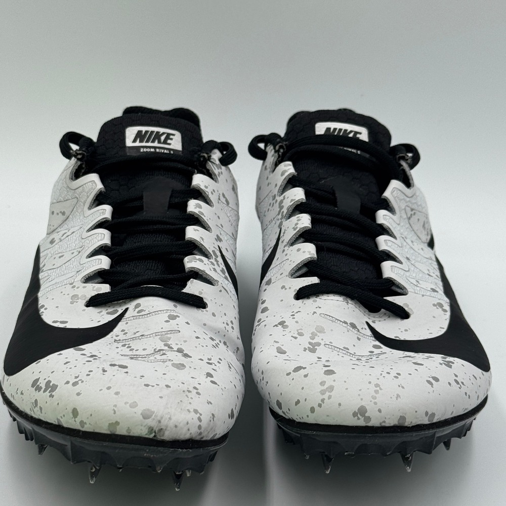 Nike Zoom Rival S9 Track Spikes‎ White Black Splatter Lace Up Athletic Shoes 7.5